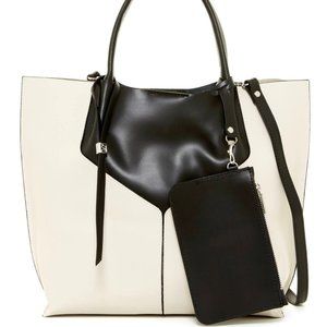 Black and Cream Structured Leather Tote